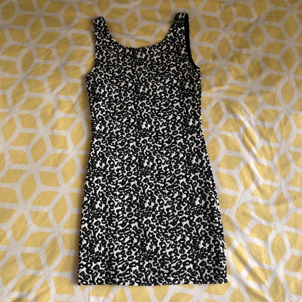 Black and white leopard print mini dress